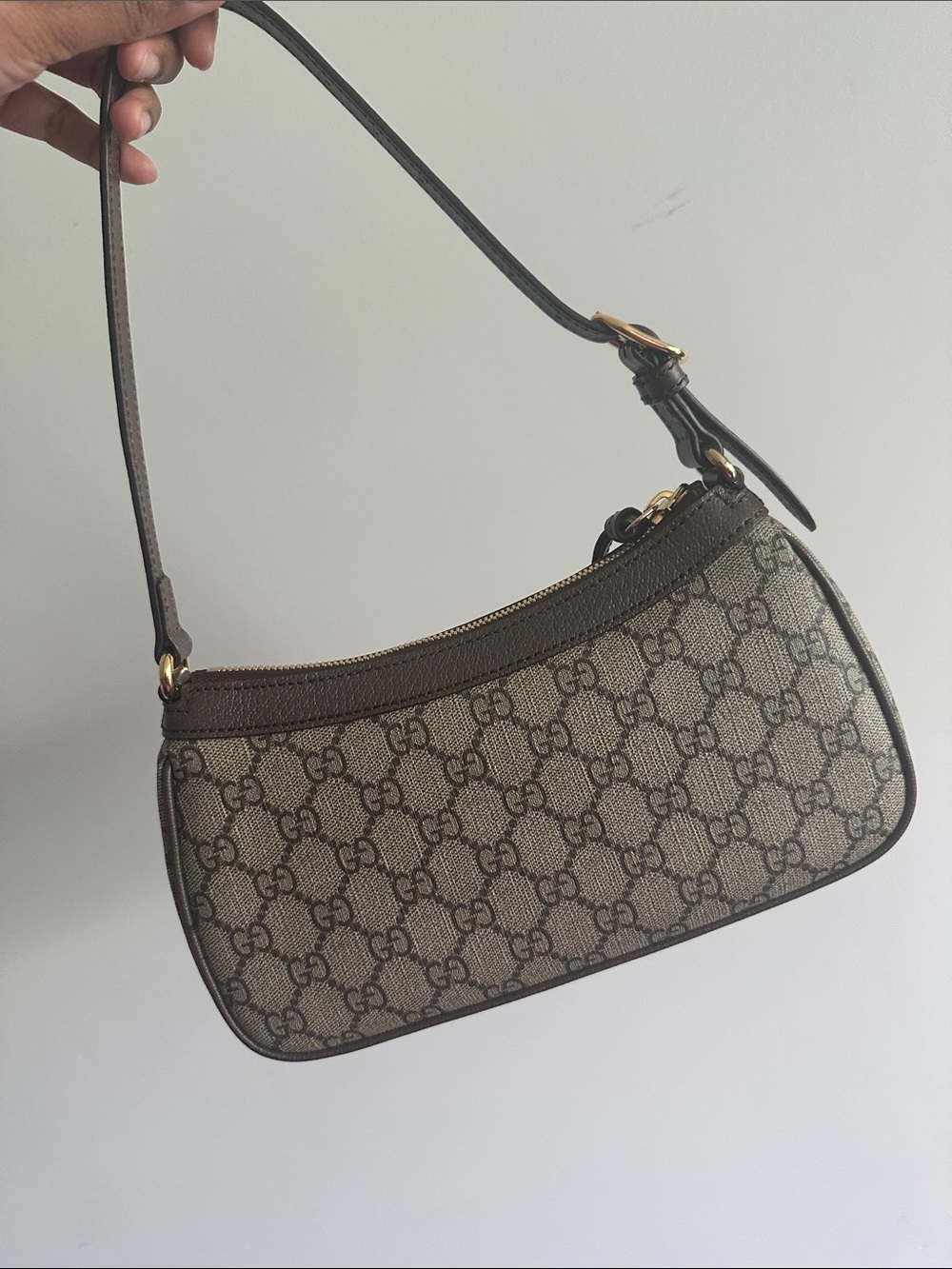 Gucci Beige and Brown GG Canvas Shoulder Bag with Gold Hardware - Picture 2 of 8